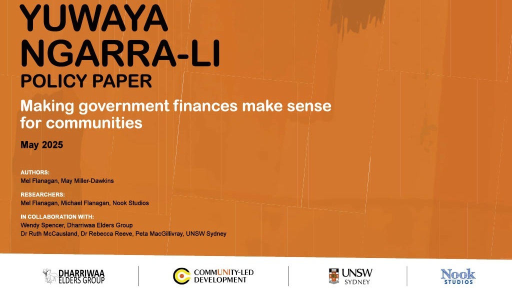 front page of Yuwaya Ngarrali policy paper "Making government finances make sense for communities"